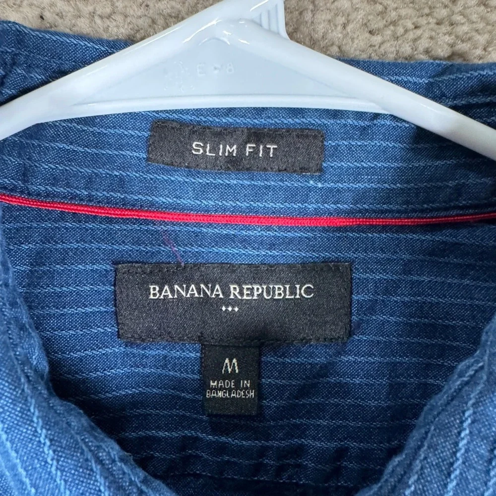 Banana Republic Button Down Shirt Mens Medium Blue Stripes Slim Fit Short Sleeve